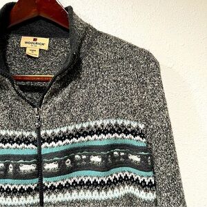 Woolrich Zip Front Sweater Gray Sheep Women’s Size XL Grannycore Cottagecore EUC